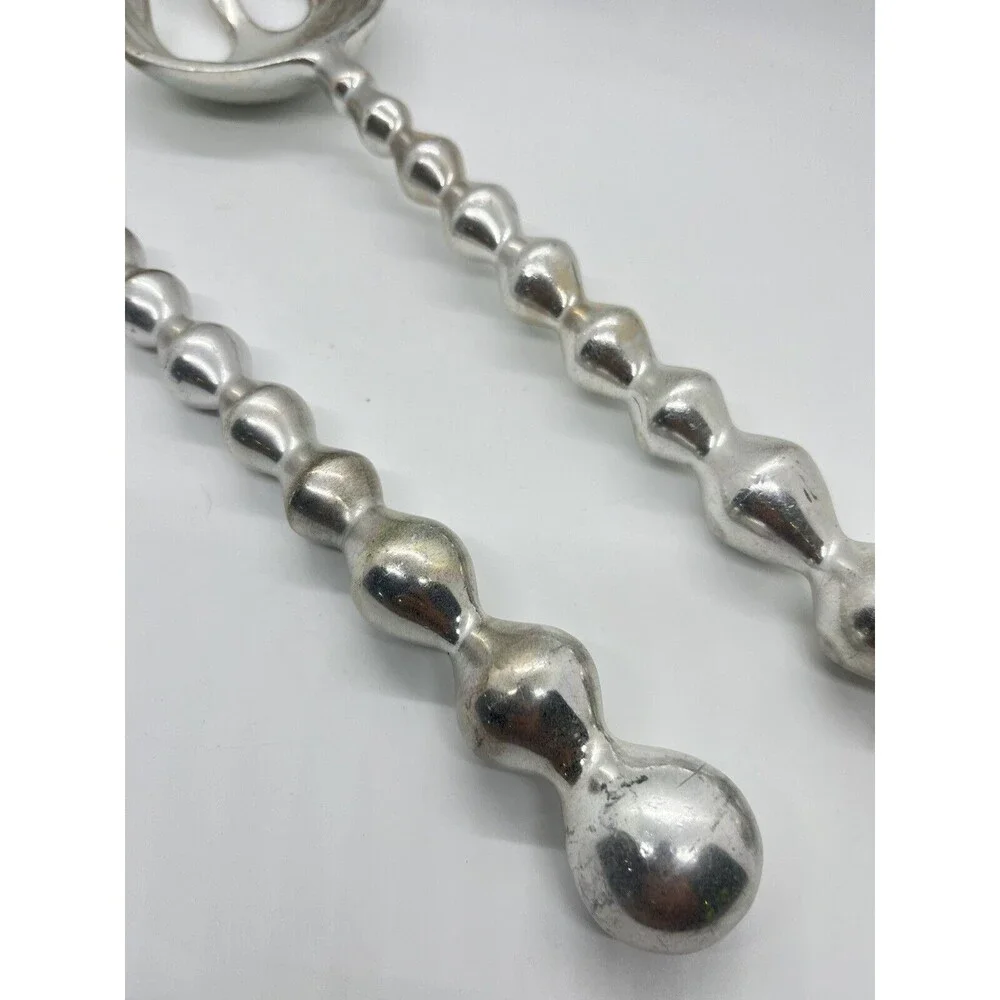 Deco aluminum Beaded SALAD SERVING Fork Spoon Silverware Serving Set 13